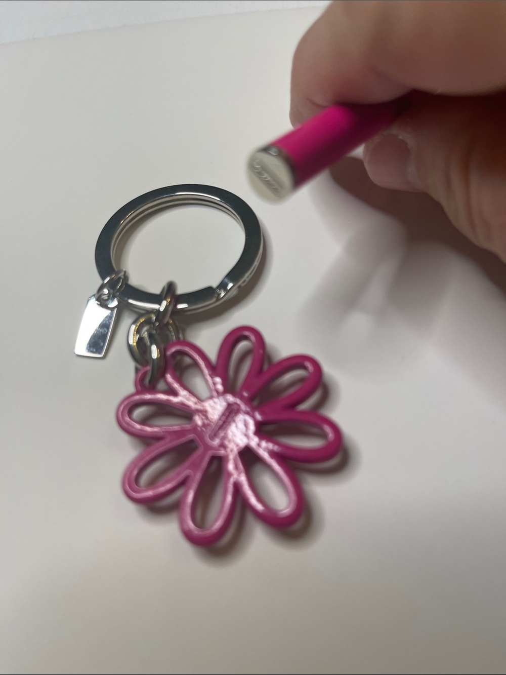 Coach Pink Floral Keychain with Matching Pink Coach Pen - Picture 6 of 9